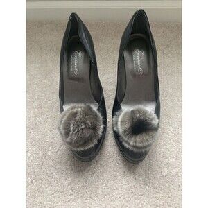 Women's Carisma Black Leather Closed Toe Pom Pom Pumps Heels Shoes US 6 M